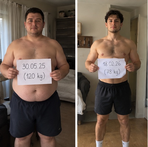 Przed: 120 kg (30.05.25); Po: 78 kg (18.02.26)